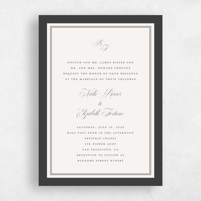 Beige Bordered Wedding Invitation - Topaz Portrait