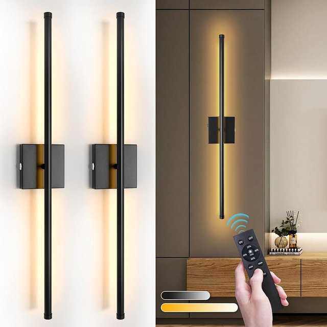 AXRUNZE Wall Sconces Set of Two Battery Operated, Cordless Rechargeable Wall Sconces with Remote Control, Dimmable, 360°, 28 Inch, 3 Color, 3000K-6000K, Wall Light for Bedroom, Living Room, Hallway