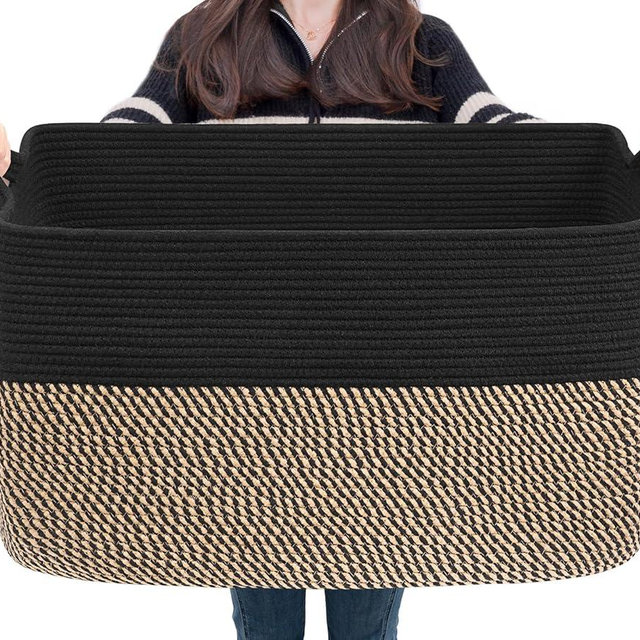 Goodpick Large Blanket Basket, 22" x 17" x 12" Wicker Storage Baskets for Organizing, Rectangle Nursery Basket for Toys Storage, Dirty Clothes Baskets for Living Room, Bedroom
