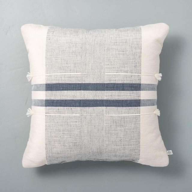 18" x 18" Center Band Stripes Throw Pillow Blue - Hearth & Hand™ with Magnolia