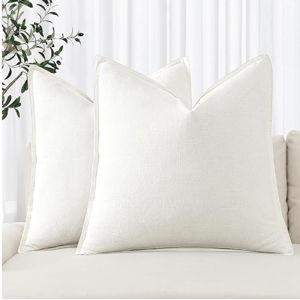 MIULEE Decorative Linen Pillow Covers 20x20 Inch Cream White Boho Farmhouse Neutral Couch Throw Pillows for Bed Pack of 2 Accent Modern Pillowcase Sofa Livingroom Home Decor
