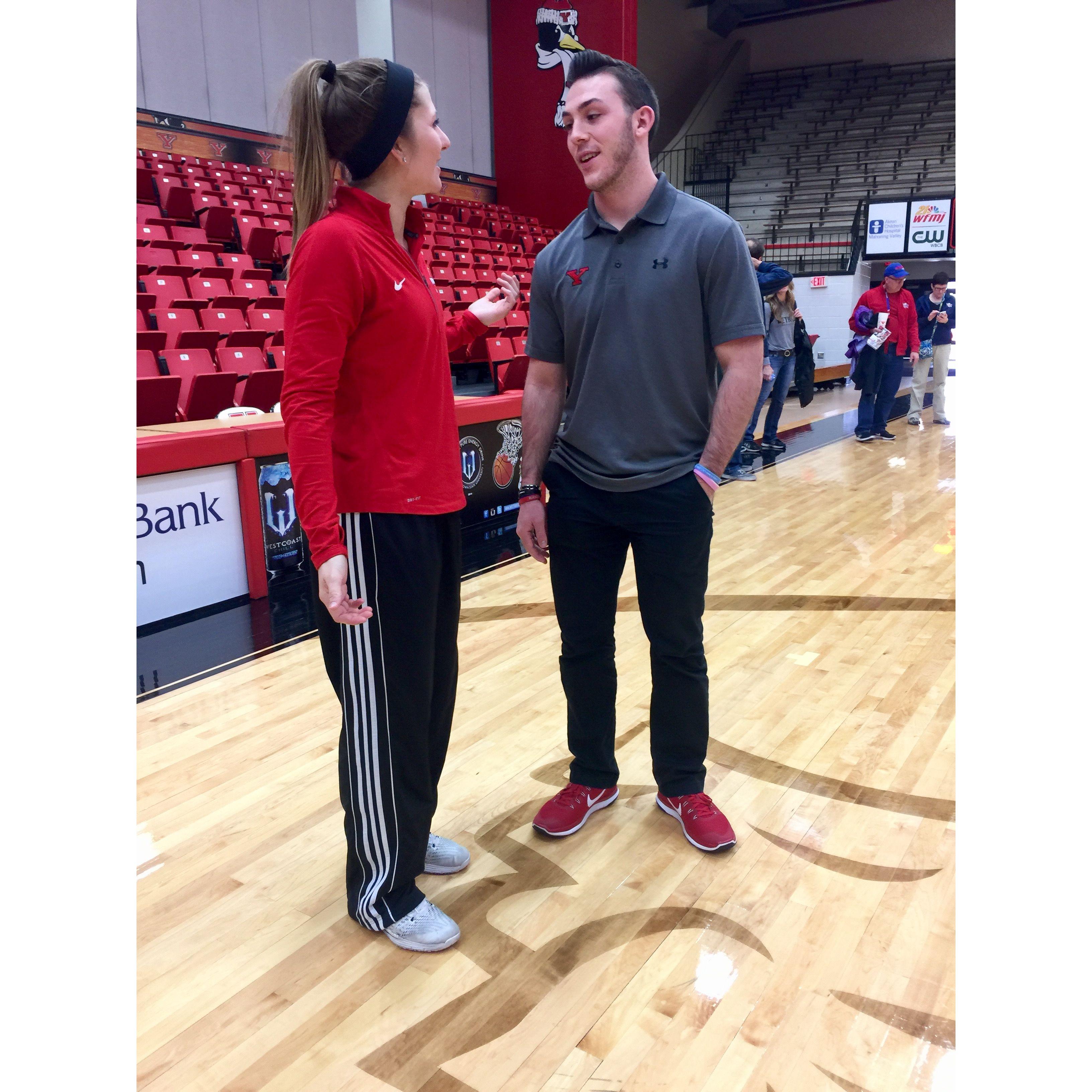 Mike was actually the YSU women's basketball sports broadcaster and would broadcast Alison's college basketball games.