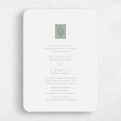 Green Rounded Wedding Invitation - Poplar Classic