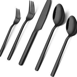 KINGSTONE Black Silverware Set, 40 Piece Flatware Set for 8, 18/10 Stainless steel Cutlery Set for Home Kitchen and Restaurant