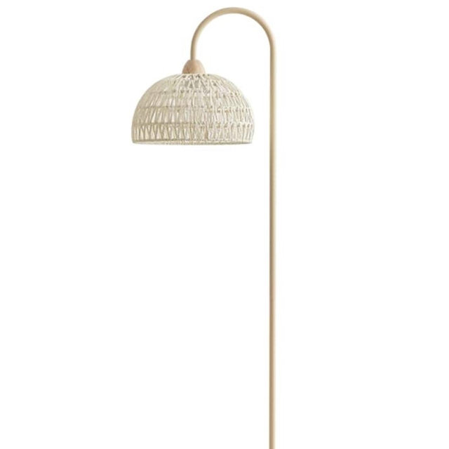 Boho Rattan Floor lamp with Natural Rattan Shade, Rustic Arc Standing Lamp for Coastal, Beach or Bohemian Style Decor, E26 Bulb, On/Off Footswitch Lamp for Living Room, Bedroom