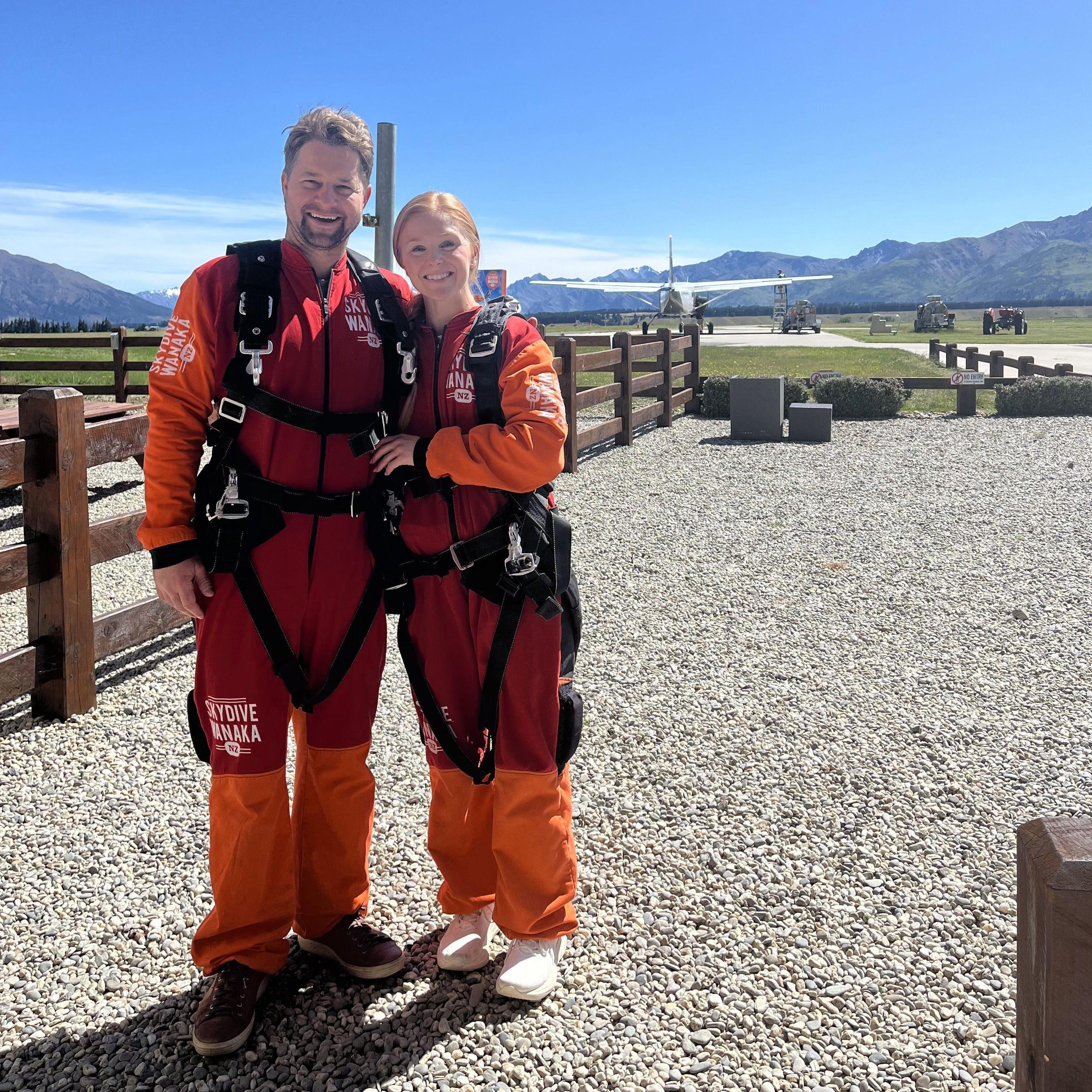 Ryan's dare devil side has gotten Stacey out of her comfort zone. This was the first and last sky dive she'll ever do!