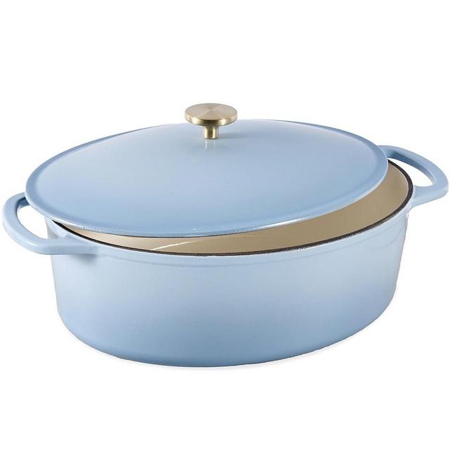Best Choice Products Oval 7.5 Quart Enamel Cast-Iron Dutch Oven, Heavy-Duty Pre-Seasoned for Baking, Cooking w/Side Handles – Cornflower Blue