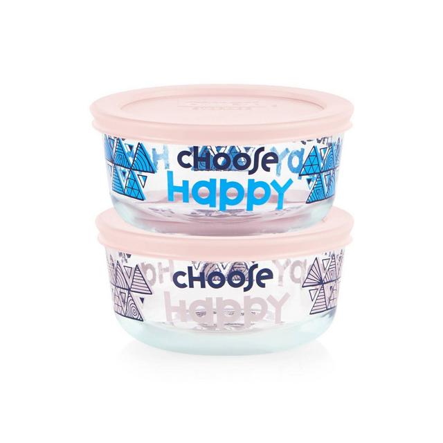 Pyrex 4pc 2 Cup Round Glass Food Storage Value Pack - Choose Happy