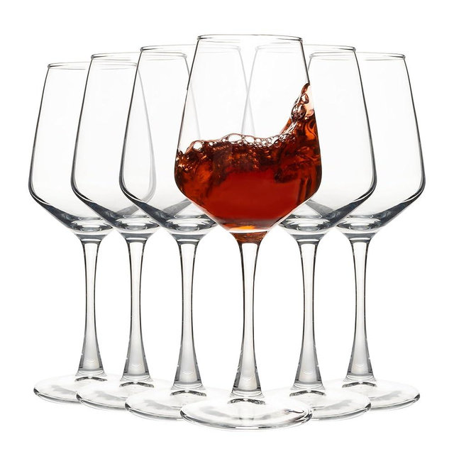 QOWOEO 12oz Wine Glass 6 pack, Sturdy Stemmed Glass Wine Cups for Red/White, Home, Parties & Resturants
