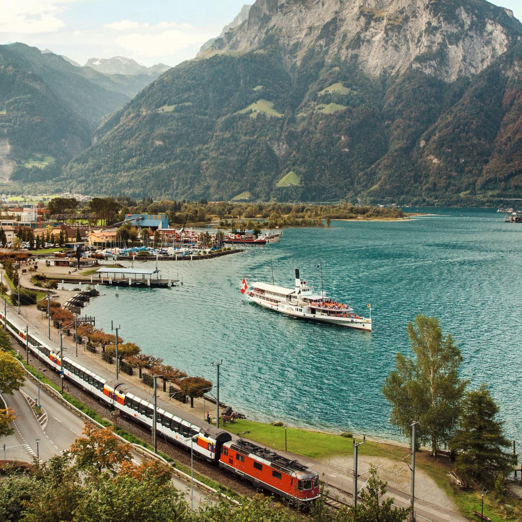 Scenic Train and Boat Ride through Switzerland