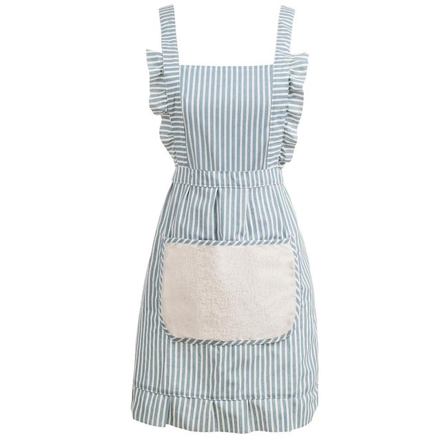 Ftuency Cute Cotton Apron for Women, Adjustable Bib Cooking Kitchen Aprons with Pockets for BBQ Drawing Baking