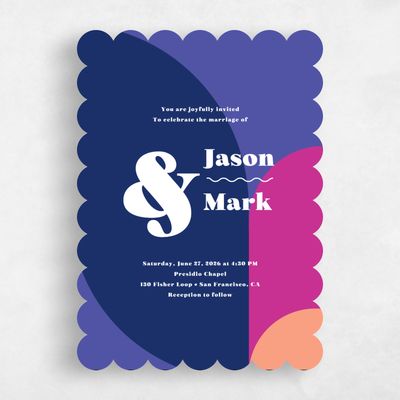 Pink Scalloped Wedding Invitation - Peoria Portrait
