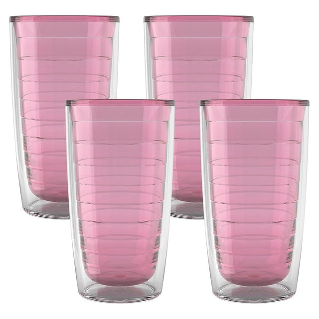 Tervis Clear & Colorful Tabletop Made in USA Double Walled Insulated Tumbler Travel Cup Keeps Drinks Cold & Hot, 16oz - 4pk, Pink Sand