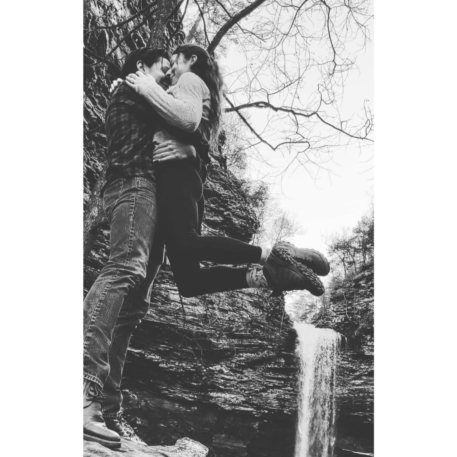 Moments after Aldrin proposed on Cedar Falls Trail at Petit Jean State Park