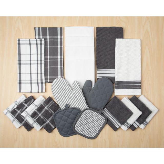 Mainstays, 20 Piece Set, Terry and Flat Kitchen Towel, Dish Cloth, Flour Sack, Oven Mitt and Pot Holder Set, Multiple Colors