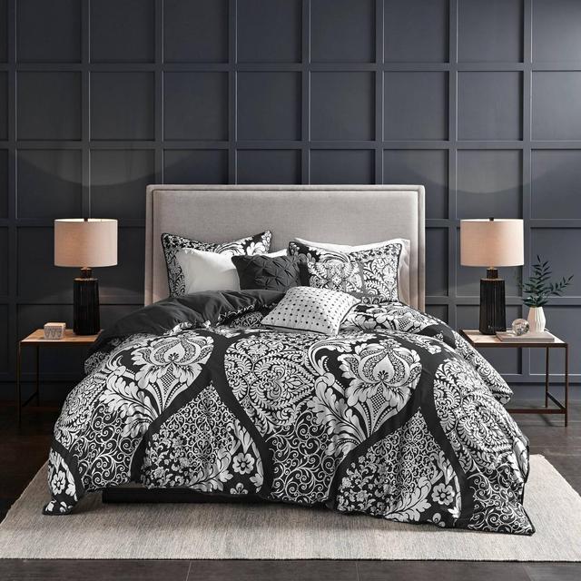 Madison Park 6pc Full/Queen Adela Printed Duvet Cover Bedding Set Black