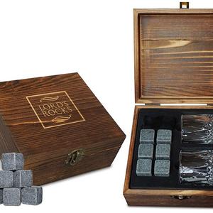 LORD'S ROCKS - Whiskey Stones – Cold Stones/Rocks For Drinks – Natural Granite Whiskey Stones To Chill Your Drinks – A Gift Set Of 6 Unique Granite Ice Stones & 2 Crystal Whiskey Shot Glasses By Lord’s Rocks