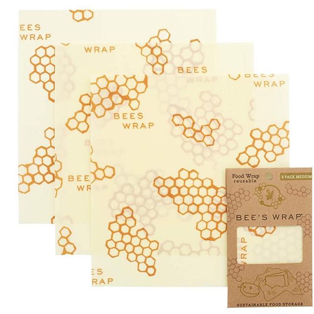 Bee’s Wrap – Set of 3 Food Wraps – Certified B Corporation – No Synthetic Wax or Chemicals – Holds for Up to a Year – Sustainable and Reusable Beeswax Food Wraps– Made in USA – Medium (25 x 28 cm)