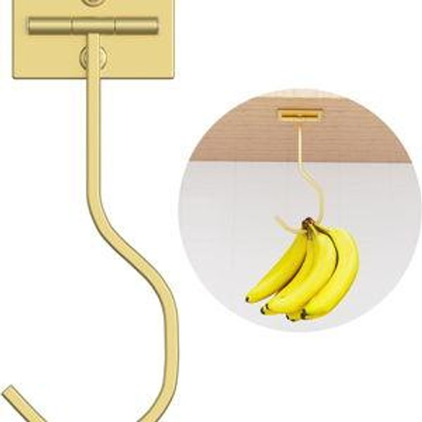 bussdis Under Cabinet Banana Hook Adhesive: Foldable Banana Hanger, Gold Metal Banana Holder for Kitchen & RV, Space-Saving Design, Folding with Magnets When Not in Use, Keep Bananas Fresh