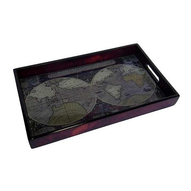 World Map Glass Top Tray