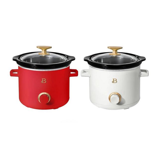 Beautiful 2 Pack Slow Cooker Crock Set- 2 Quart, White Icing/Tomato Red (120 Watts) with Adjustable Heat settings-Kitchenware by Drew Barrymore