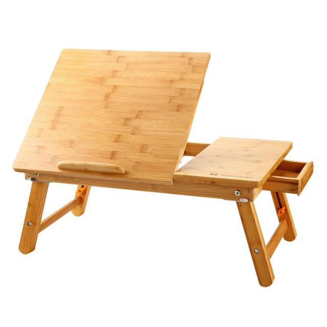 Laptop Desk Nnewvante Table Adjustable 100% Bamboo Foldable Breakfast Serving Bed Tray w' Tilting Top Drawer
