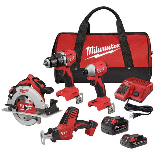 Milwaukee M18 18-Volt Lithium-Ion Brushless Cordless Combo Kit (4-Tool) with 2-Batteries, 1-Charger and Tool Bag 3693-24CX