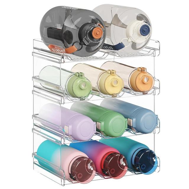 Lifewit Stackable Water Bottle Organizer for Cabinet, Extra Large Water Bottle Holder, Kitchen Pantry Organization and Storage, Plastic Fridge Wine Rack, Tumbler Travel Mug Holder, Hold 11 Bottles