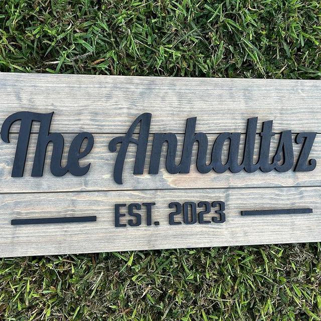 Personzalized 3D Style Effect Wood Sign for Easy Customization and Family Name Wedding Gift (Black Text Script Font Gray Wood)