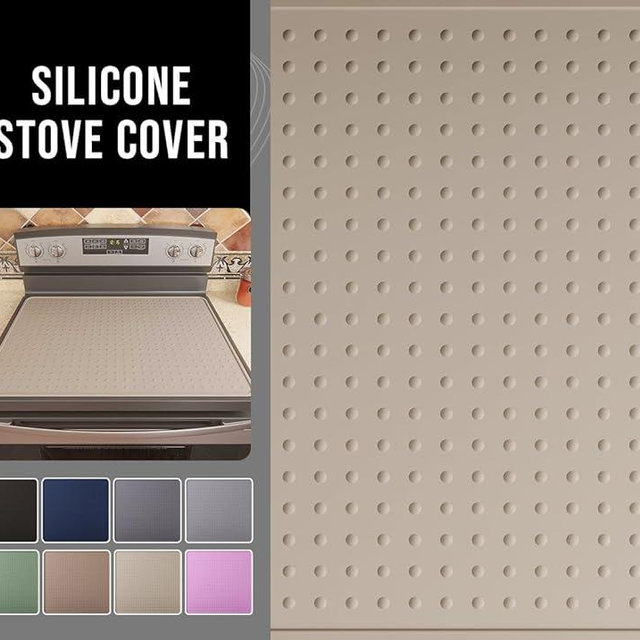 Bampanda Silicone Stove Top Cover for Electric Stove, Glass Stove Top Protector, Stovetop Cover Mat for Cooktop, Flat Range Cover, Oven Top Protector, Coffee Bar Mat, 28 x 20 in, Beige