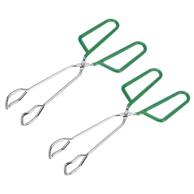 Unique Bargains Electroplating Heat-Resistant Non-Slip Comfort Grip Scissor Tongs 2 Pcs Green