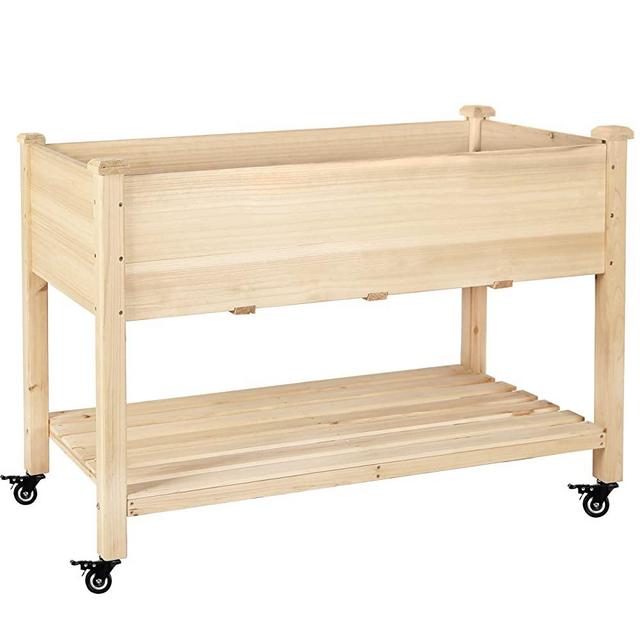 Mupater Raised Garden Bed Planter Box with Four Wheels and Legs for Herbs and Vegetables, Elevated Garden Bed with Drainage Holes for Outdoor Indoor, 47.2''W x 22.8''D x 32.5''H, Natural Wood