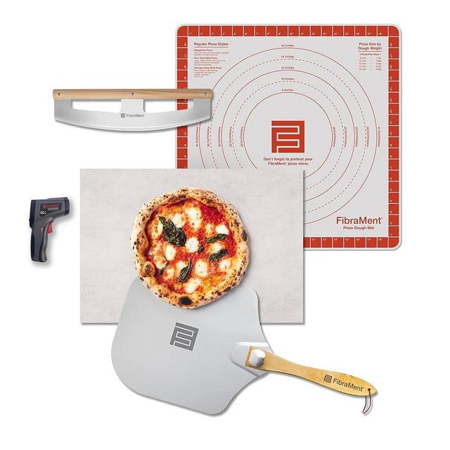 FibraMent-D Premium 5-Piece Ultimate Pizza Set Perfect for Home Ovens - 20" x 15" x 3/4" Rectangle Pizza Stone, Peel & Rocker Pizza Cutter, Thermometer Pizza Stone Ranked 'BEST OVERALL PIZZA STONE'