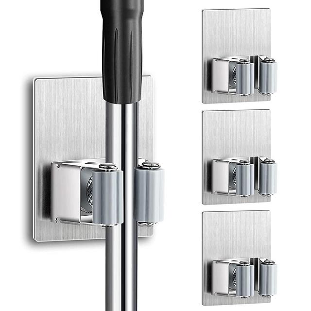 Bowdanie 4 PCS Stainless Steel Broom Holder Wall Mount Mop Holder Self Adhesive Tool Organizer for Home Garage Garden Laundry Room Storage