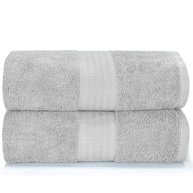 GLAMBURG Premium Cotton Oversized 2 Pack Bath Sheet 35x70 - 100% Pure Cotton - Ideal for Everyday use - Ultra Soft & Highly Absorbent - Machine Washable - Light Grey