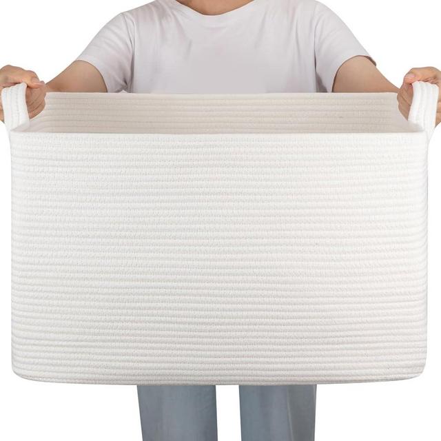 SIXDOVE 95L Large Storage Basket, Cotton Rope Woven Blanket Basket, Toy Storage for Baby Room, Living Room, 24" x 16.9" x 14.2", White