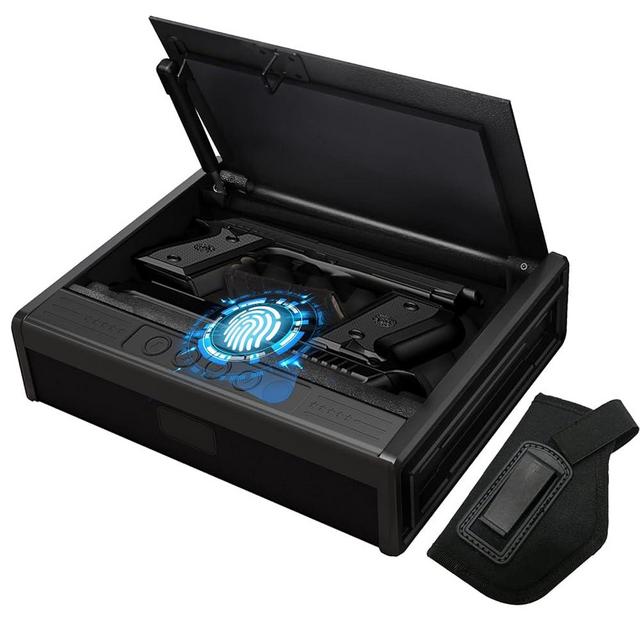 KAER Biometric Gun Safes for Pistols,Quick-Access Pistol Safe, Handgun Safe with Fingerprint Digital Keypad and Lock,Firearm Safe for Home,Car, beside Nightstand with Silent Mode Undervoltage Alarm
