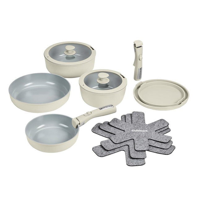 Cuisinart 13-Pc ClickSmart Nonstick Detachable Handle Ceramic Cookware, Pots and Pans Set, Stackable Space-Saving Design, Compatible with All Stovetops, Induction & Oven Safe, PURELYCERAMIC