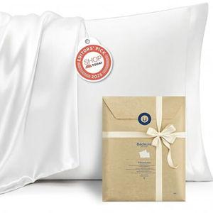 Bedsure Satin Pillowcases, Similar to Silk Pillow Cases Queen Size Set of 2, Pure White Cooling Pillow Case for Sleeping Women with Envelope Closure, Gifts for Women Men, 20x30 Inches, 2pcs