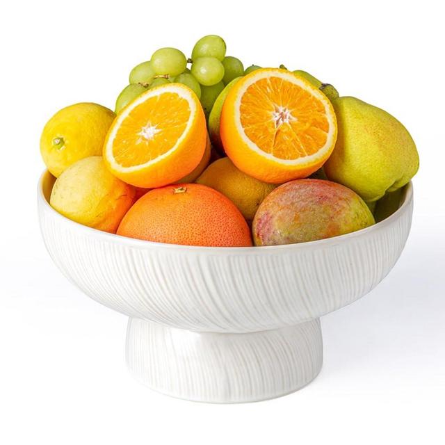 POITONRU Ceramic Fruit Bowl with Pedestal: 10 inch Ceramic Fruit Basket with Drainage Hole and Detachable Base - Dishwasher Safe and Stable - Decorative Bowl for Kitchen Table Counter (White)
