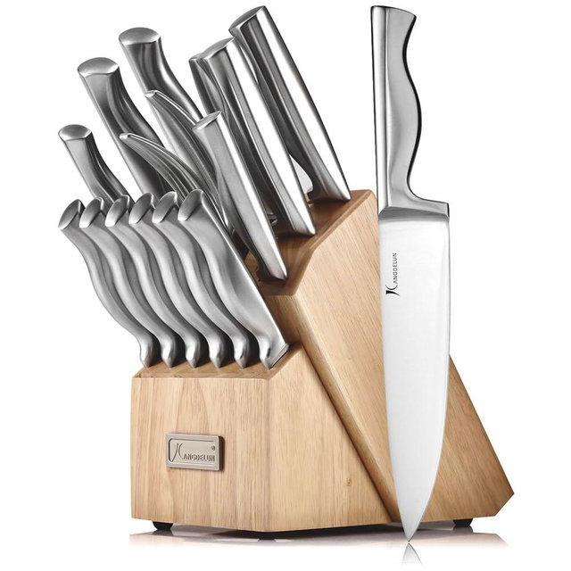 Kangdelun 15 PCS Kitchen Knife Set with Non-Slip Handle, Ultra Sharp High Carbon Stainless Steel