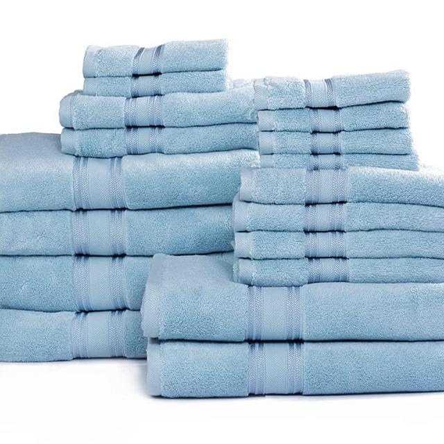Luxury Bath Towels Set - 100% Cotton Bathroom Towels, Zero Twist, Quick Dry Shower Towels, Extra Aborbent Bath Towel, Super Soft, 6 Bath Towels, 6 Hand Towels, 6 Wash Cloths - Blue (18 Pack)