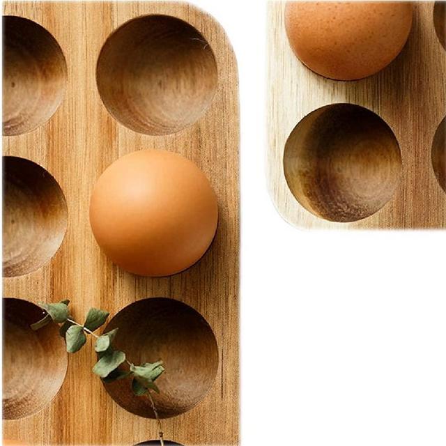 Wooden Egg Holder by ILLATO - Premium Acacia Wood Egg Tray | 12 Holes Egg Plate | Countertop Egg Tray | Tabletop Display or Refrigerator Storage, Deviled Egg Holder, Wooden Egg Skelter