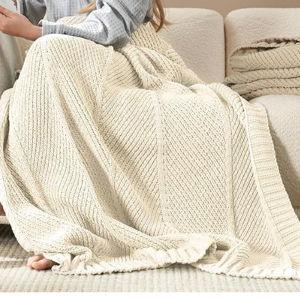 Amélie Home Chevron Chenille Knit Throw Blanket for Couch, Cozy Texture Decorative Soft Blanket for Sofa & Chair, 50"x60", Ivory