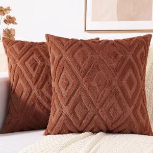 decorUhome Fall Couch Throw Pillow Covers 26x26 Set of 2, Decorative Soft Plush Faux Wool Neutral Accent Pillow Covers for Bed Sofa Living Room, Rust