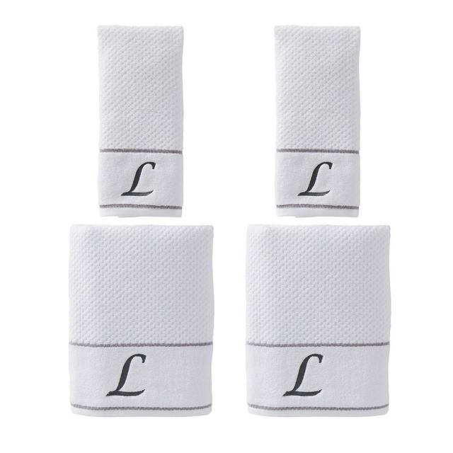 4pc "L" Monogram Bath/Hand Towel Set White - SKL Home