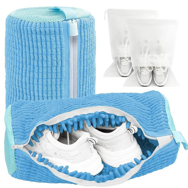 Shoe Washing Machine Bag,Laundry Shoe Bag for Washer and Dryer,Reusable Shoe Cleaning Bag for Sneakers,Tennis Shoes,With Self-locking Zipper, Microfiber Inside,Include Shoes Storage Bag (Blue(2PC))