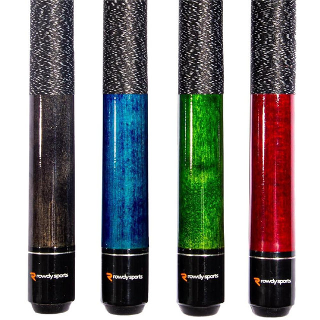 Rowdy Sports Ash Wood Pool Sticks Set of 4-57 inch 20oz Wooden Pool Cue Stick - House Bar Billiard Cue Sticks - 13 MM Genuine Leather Tips Pool Cues with Beautiful Colors- Black, Blue, Green & Red