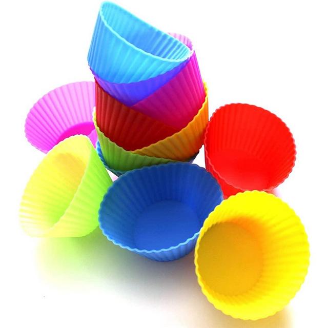 Vitrix Kitchenware Silicone Muffin Cups Liners - Reusable Non Stick Baking Cupcake, Dessert & Keto Snacks Mold Holders - Small Size - Set of 10