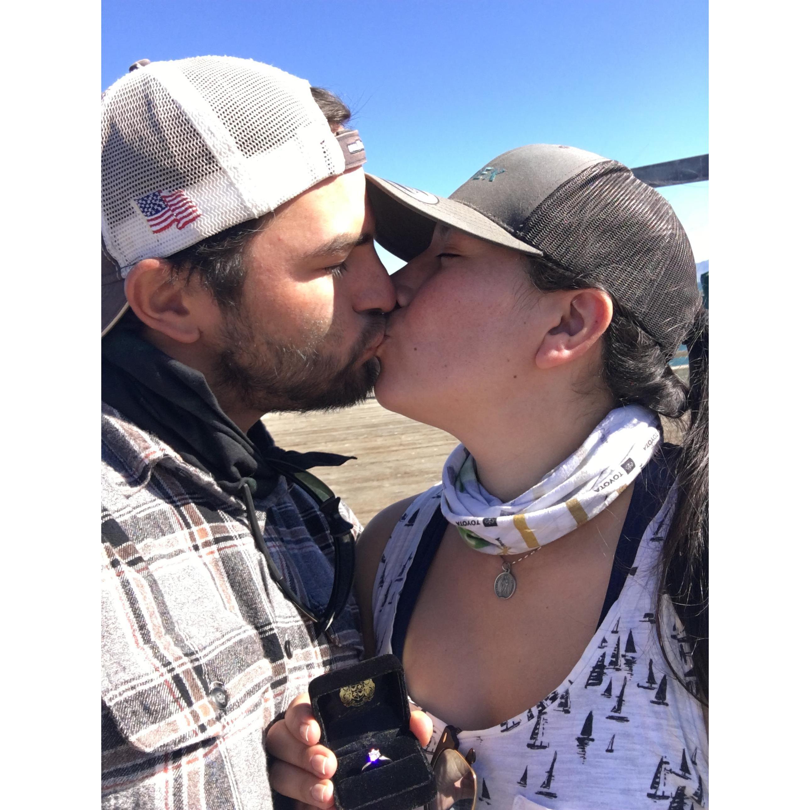 We got engaged on the pier on Santa Rosa Island. The weather was perfect, the skies were so clear you could see the mainland. When Kathy turned back around Christopher was on one knee. It was perfect.